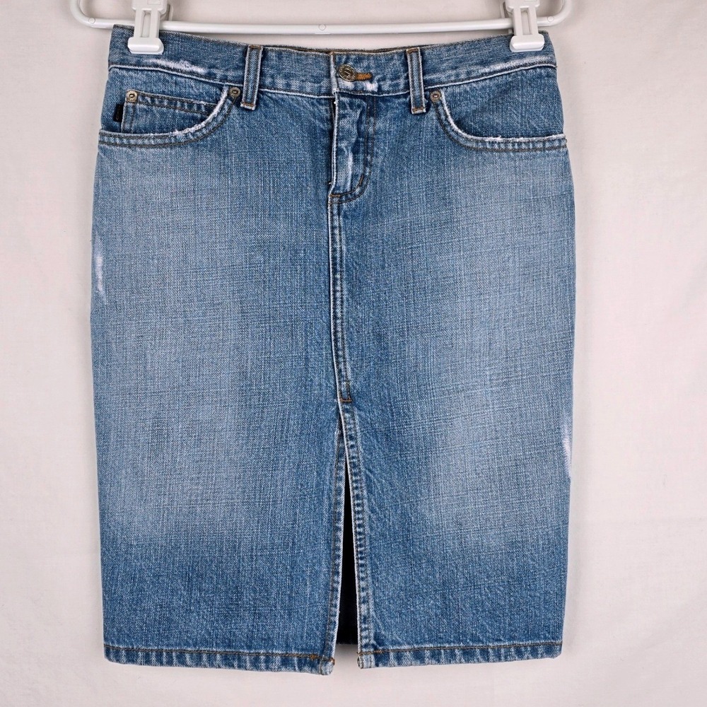 Juicy Couture Jeans Denim Skirt Womens Small Blue Medium Wash Front Slit